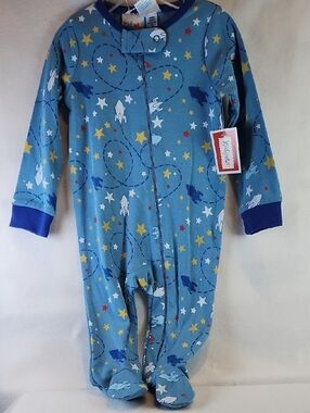 Kidgets Blue Rocket & Star Print Footed One-Piece light Weighted Pajamas